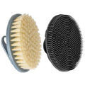 INNERNEED Food-Grade Soft Silicone Body Scrubber Shower Brush Handheld Cleansing Skin Brush, with PP Shower Brush for Exfoliating, Cellulite Treatment - color: (Set)pp Blue+silicone Black