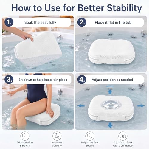 Yerliker 1 Pcs Foldable Hot Tub Booster Seat for Adults Adjustable 2 Heights up to 6.3", Weighted Booster Seat 3D Air Mesh Hot Tub Accessories Quick Dry Micro Dot Non Slip for Spa Bathtub Pool (White) - color: White