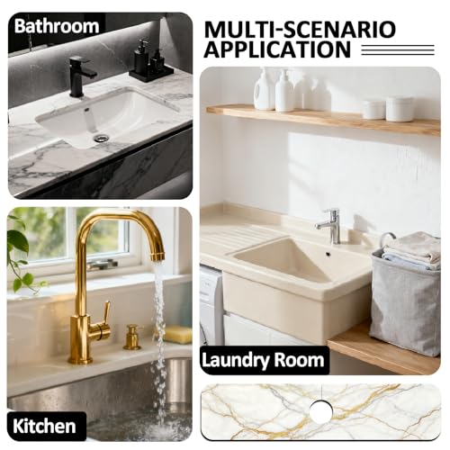 2 Pcs Kitchen Sink Splash Guard Faucet Mat White Marble Faucet Mat for Sinks Marble Texture Absorbing Drying Mats for Kitchen Bathroom, 23.6x5.5inch - color: White Marble