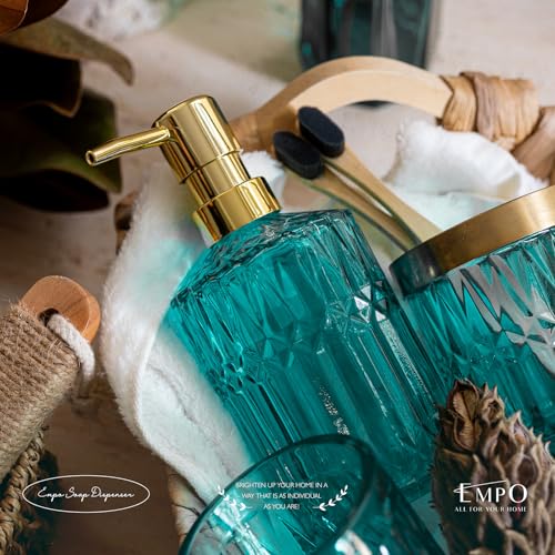 EMPO Clear Glass Soap Dispenser with ABS Plastic Pump, Crystal Lotion Dispensers for Kitchen Sink, Bathroom (Ocean Teal) - color: Ocean Teal