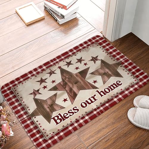 Bath Mat Country Star Burgundy Red Plaid Berry Retro Wood Quick Dry Bathroom Rugs Non Slip Absorbent Shower Flannel Rug Floor Mat for Bathroom,Bathtub,Sink,Bedroom,16"X24" - color: Cay18