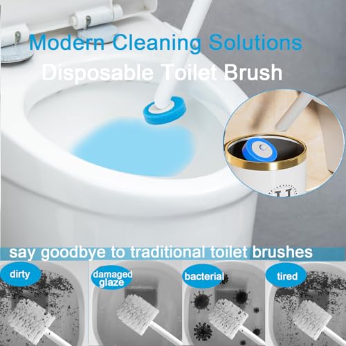 Wall Mounted Disposable Toilet Brush and Holder Toilet Bowl Cleaner with 18 pcs Refills Sponges Pad Replacement Brush Heads (1x Toilet Brush + 18 pcs Refills)