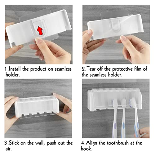 2 Pack 5 Slots Wall Mount Toothbrush Holder with Cover, Self Adhesive Toothbrush Storage Organizer for Shower, Toothbrush Hanger for Bathroom, Medicine Cabinet, Dorm - color: White 2 Pack