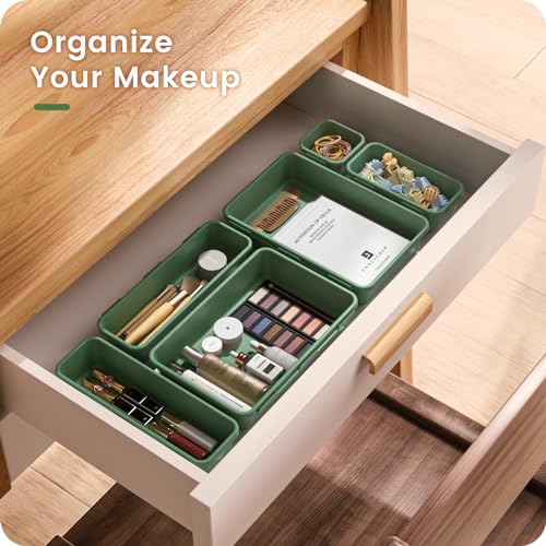【Military Grade】A-LuGei Drawer Organizer,【𝟱𝗦𝗶𝘇𝗲】Makeup organizer,【Holds 177 Items】Bathroom Organizers and Storage,Organization and Storage,Desk Drawer Organizer for Vanity【Green】 - color: Green