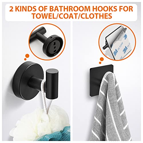Tudoccy 5-Pieces Matte Black Bathroom Hardware Set SUS304 Stainless Steel Round Wall Mounted - Includes 24" Hand Towel Bar, Toilet Paper Holder, 3 Robe Towel Hooks, Bathroom Accessories Kit - color: Black, size: 24 Inch 5 pcs
