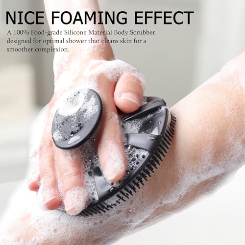INNERNEED Food-Grade Soft Silicone Body Scrubber Shower Brush Handheld Cleansing Skin Brush, Gentle Exfoliating and Lather Well (Black+Gray) - color: (Set) Black+gray