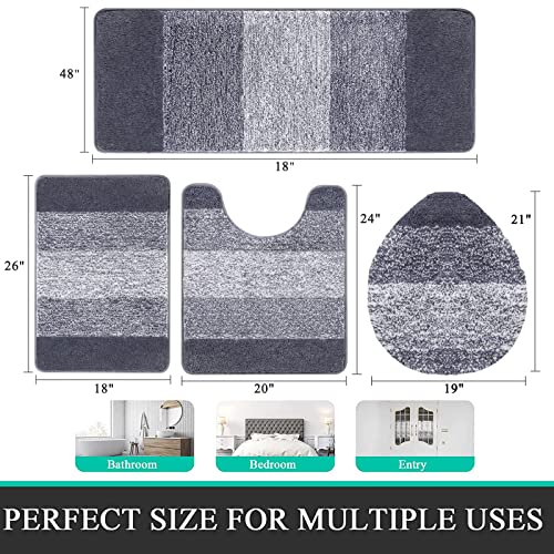 Bsmathom Bathroom Rugs Sets 4 Piece, Soft Absorbent Microfiber Bath Rugs with U-Shaped Contour Toilet Rug and Toilet Lid Cover, Thick Non-Slip Plush Shaggy Bath Mat Set,Dark Gray - color: Dark Grey, size: 18"x26"+18"x48"+U20"x24"+Cover19"x21"