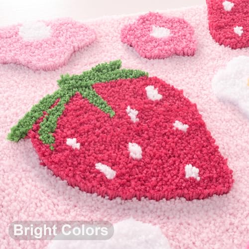 Anybar U-Shaped Toilet Rug 20x20'' - Super Soft Absorbent Bathroom Mat with Cute Strawberry & Flower Design, Non-Slip Quick-Dry Washable Contour Rug for Toilet, Bath Mats for Bathroom Decor（Pink） - color: Pink, size: 1'8" x 1'8" (U-Shape)
