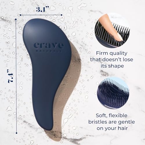 Crave Naturals Glide Thru Hair Brush - Detangler Brush for Curly, Straight, Wet or Dry Hair - Gentle Detangling Brushes for Adults, Kids, Toddlers - Hair Accessories for Women, 7.5"x3" - Blue - color: Blue, size: 1 Pack (Regular)