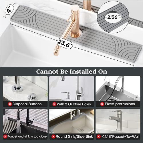Faucet Mat for Kitchen Sink, 23.6" Diatomite Drying Stone Mat Protector, Sink Faucet Mat Splash Guard, Absorbing Stone Tray for Kitchen Bathroom Counter - color: Light Gray