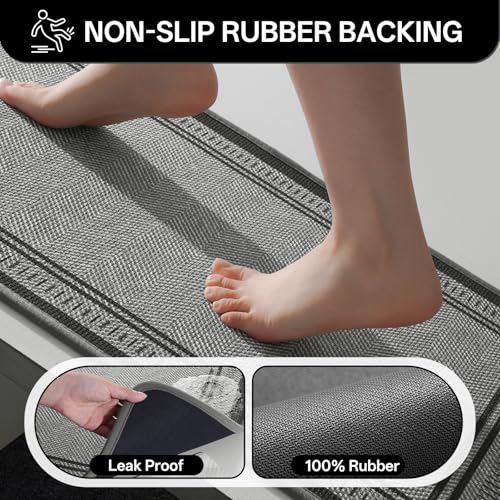 Non Slip Bath Mat with Rubber Backing, Absorbent Quick Dry Bath Rugs Washable, Thin Bathroom Rugs Fit Under Door for Bathroom Floor, Shower and Sink, 16"×24", Grey - color: Grey, size: 16"x24"