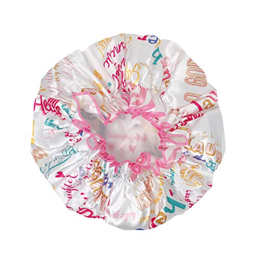 allydrew Reusable Women's Waterproof Shower Caps for Long Hair, Hello Laughter - color: Hello Laughter
