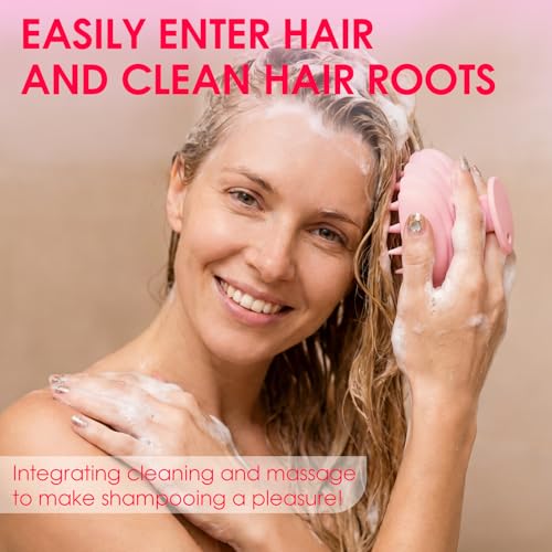Silicone Scalp Massager Hair Growth,Hair Scrubber Scalp Stimulator Exfoliator Brush with Soft Bristles for Wet Dry Scalp Care（Pink） - color: Pink