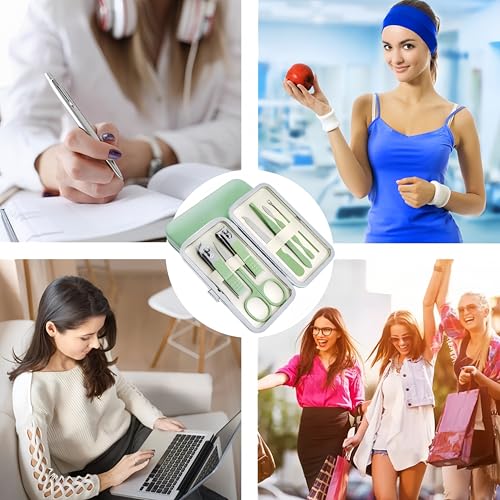 QURIPE 7pcs Manicure Set, Nail Clippers Kit, Stainless Steel Manicure Kit, Nail Clipping Tools Portable Travel Grooming Kit, The Best Gift with Luxurious Case (Green) - color: Green