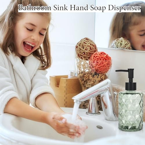 Green Glass Soap Dispenser, 11 Oz/330ml Liquid Hand Lotion Dispenser Set for Kitchen Sink and Bathroom, Dish Soap Dispenser Set, Lotion Glass Lotion Bottles with Black Pump (Army Green) - color: Green&black