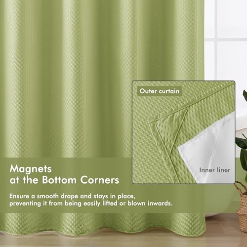 Mrs Awesome No Hook Shower Curtain with Snap-in Liner, Embossed Waffle Design Fabric Shower Curtain for Bathroom, Soft & Lightweight, 71x74, Sage Green - color: Sage Green, size: 71"W x 74"L (Pack of 1)