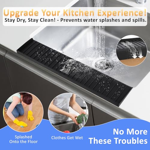 Sink Edge Protector with Suction Cup 4"x30", Silicone Sink Splash Guard for Kitchen & Bathroom, Protect Countertop from Scratches, Stains, for Stainless Steel Granite Quartz-Black - color: Black, size: 4in x 30in