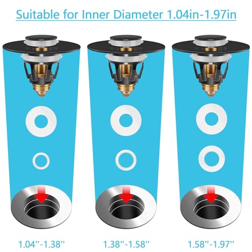 Universal Bathroom Sink Stopper in Brass, 1.04-1.97 Inch Pop Up Basin Sink Drain Stopper, Sink Drain Strainer with Anti Clogging Filter Hair Catcher, Black - color: Black 1.04-1.97" Single Piece