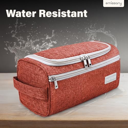 Pantheon Men's Toiletry Bag - Travel Toiletry Bag Wash Bag Hanging Dopp Kit Shaving Kit for Bathroom Shower - Mens Travel Bag Hanging Toiletry Organizer Toiletry Kit for Traveling (Brick Red) | Hanging hook, water-resistant lining, zip & mesh pockets; men