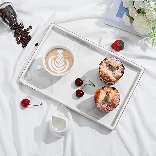 Shinowa Ceramic Vanity Tray, Bathroom Counter Tray Marble Finish Perfume Tray Rectangle Decorative Tray for Vanity Dresser Bathroom Countertop Living Room Kitchen, Large Size - Marble White - style: L-Rectangle
