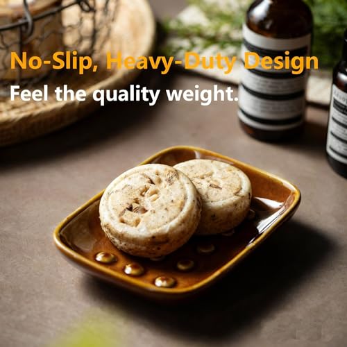 Miamolo Soap Dish for Shower, Ceramic Soap Dish for Bar Soap Sponge, Soap Holder Saver Tray for Bath Kitchen Sink Bathtub, Farmhouse Decor, Raised Pattern - Keep Soap Dry, Dark Brown - color: Dark Brown, size: Floating Point Design