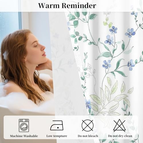 No Hook Floral Shower Curtain with Snap in Liner 71x74 Inch | Blue Green Botanical Vine Shower Curtains for Farmhouse Cottagecore Bathroom, Waterproof Fabric with Mesh Top Window - color: Blue Botanical