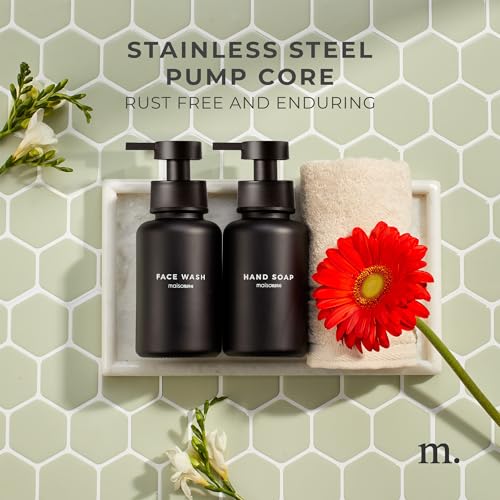 MaisoNovo Glass Foaming Soap Dispenser 14 Oz | Glass Bottles Pumps x 2 Black - color: Black Bottles/Black Plastic Pumps/No Tray