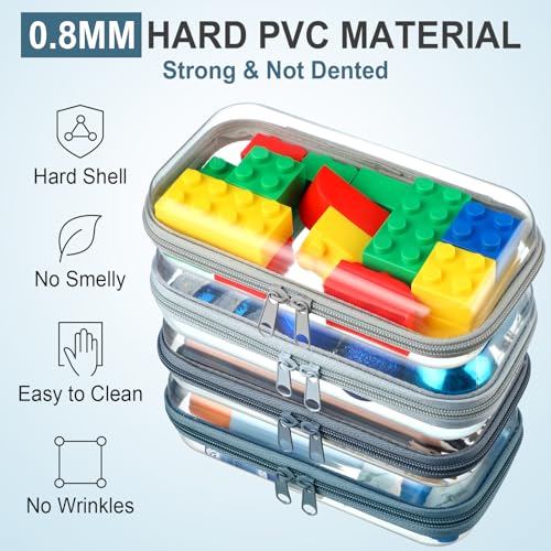 Hoolerry 4 Pcs Hard Clear Zipper Case Makeup Bags Plastic Zipper Pouch Transparent Storage Box Containers for Cosmetics, Snacks, Building Blocks, Puzzles(Clear,7.5 x 3.9 x 2 in,Morandi) - color: Morandi, size: 7.5 x 3.9 x 2 in