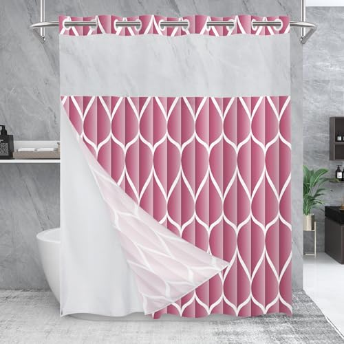 Yiatn No Hook Pale Mauve Shower Curtain with Snap in Fabric Liner Set - Hotel Style with See Through Mesh Top Window, Modern Geometric Waterdrop Design,Waterproof and Washable, 71x74 INCH - color: Pale Mauve, size: 71"W x 74"L (Pack of 1)