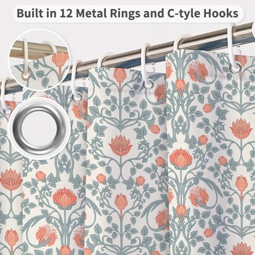 Vintage Floral Shower Curtain with Hooks, William Morris Style Botanical Print Waterproof Fabric Bath Curtain for Cottagecore & Farmhouse Bathroom Decor, 71x74 Inches - color: Classic Flora