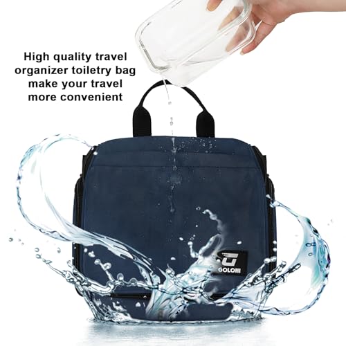 Goloni Hanging Toiletry Bag, 10 Compartments Water-Resistant Makeup Bag with 360° Spinning Metal Hook, Large Travel Cosmetic Organizer for Men & Women, Blue (7.05oz) - color: Blue