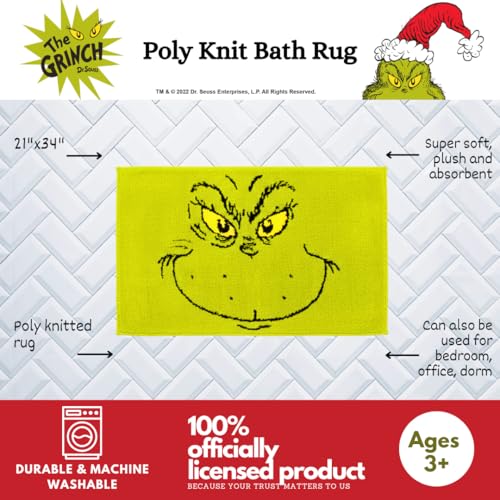 Collectibles Grinch by Dr. Seuss Holiday & Christmas Non Slip Plush Poly Knit Bathroom Mat Rug, 21x34, (Officially Licensed Product) by Franco - color: Grinch