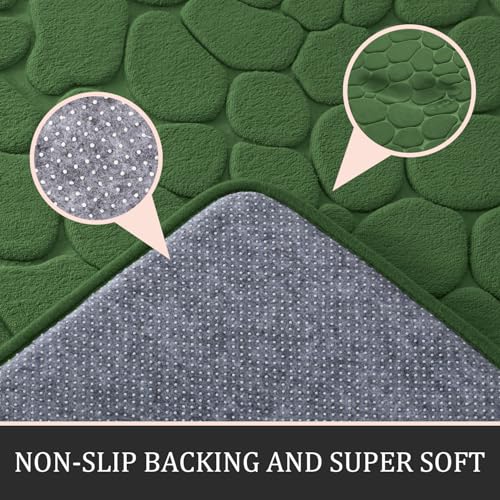 YIHOUSE Bathroom Rugs Mat Set, Memory Foam Bath Mat 3 Piece Green | U Shape+Small Mat, Non Slip, Water Absorbent, Washable, Bath Mat For Bathroom, Sink and Toilet - color: Grass Green, size: 2'8" x 1'8" (Rectangular)