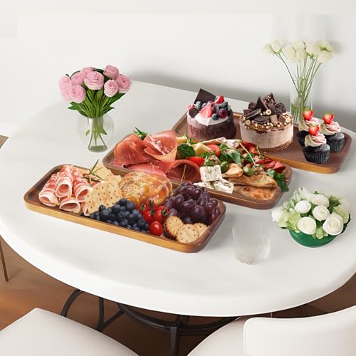Acacia Wood Serving Platters and Trays - 14" x 5.5" Wooden Mini Charcuterie Boards, Small Cheese Board, Rectangle Wooden Tray for Kitchen Counter, Bathroom, Home Decor, Party (3, 14"X5.5") - size: 14" x 5.5"