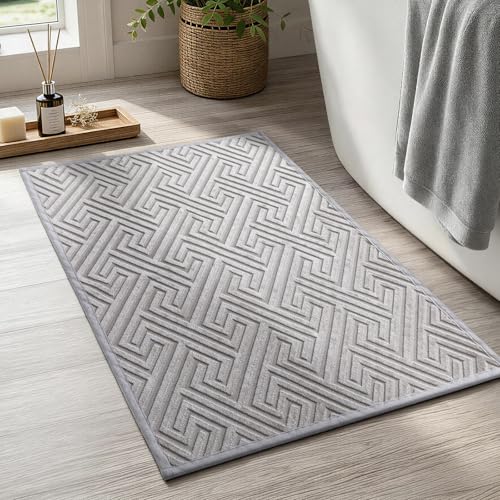 YIHOUSE Gray Bathroom Rugs 17"x24", Quick Dry Non Slip Bath Rug, Absorbent Machine Washable Thin Bath Mat for Restroom Floor Tub Laundry Room Home Decor - color: Grey, size: 1'5" x 2' (Rectangular)