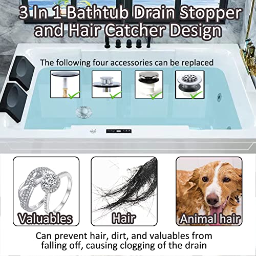 AzWzz Universal Tub Stopper Bathtub Drain Plug, Pop Up Tub Drain Hair Catcher, Drain Cover with Strainer, for 1-3/8 to 2in Bath Drain Hole - color: Chrome Silver, style: Tub Drain Stopper with Hair Catcher