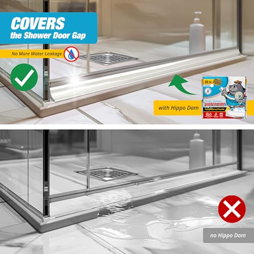 Shower Threshold Water Dam Barrier 39" - Transparent Collapsible Shower Water Blocker - Guard for Walk in Shower - Water Guard Stopper for Floor - Shower Door Water Blocker by Hippo Dam
