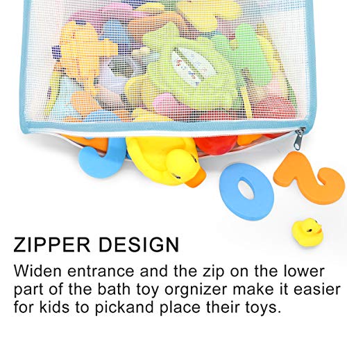 Muchfun Bath Toy Organizer Multiple Ways to Hang | Extra Large Opening Bathroom Toy Holder, Bottom Zipper Bathtub Toy Storage Bag (Blue) - color: Blue