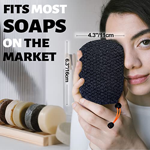 MIG4U Exfoliating Soap Bag for Shower 2 Pieces - Bar Soap Saver Pouch, Bamboo Body Scrubber Exfoliator Pocket in Travel Bathing, Black, Double Layer - style: 2 Exfoliation Levels