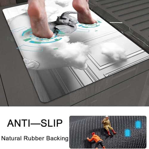 Bath Mat Rug,Gray elephant in bathtub Non Slip Quick Dry Super Absorbent Thin Bathroom Rugs Fit Under Door-Easy to clean Bathroom Floor Mats-Shower Rug for Shower Sink Bathtub(17" x 27.5"In) - color: Gray Elephant in Bathtub, size: 1'5" X 2'4" (Rectangula