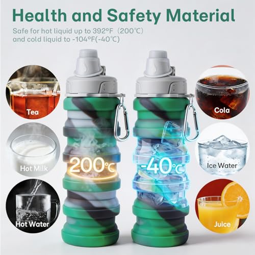 Reusable BPA Free Foldable Silicone Water Bottles for Kids, Students, Adults, Travel Camping Hiking (1pack, Green) - color: Green, style: 1pack