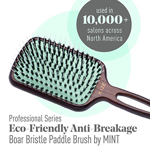 Eco-Friendly Boar Bristle Paddle Hair Brush for Women by MINT | Anti-Breakage Detangling Brush Great for Color-Treated Hair, Extensions and All Hair Types | Hand-Crafted Wooden Handle - size: 133 mm x 83 mm Paddle Brush
