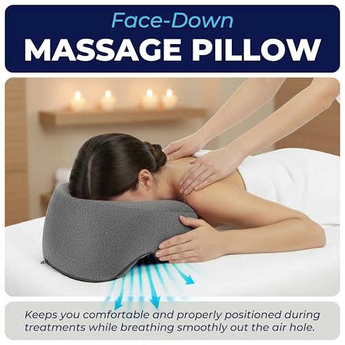 Face Down Pillow for Massage Bed – BBL & Eye Surgery Recovery Headrest | Stomach Sleeping Face Pillow for Prone Sleep, Tanning & Spa | Adjustable Memory Foam Cradle with Removable Cover (Grey) - color: Grey