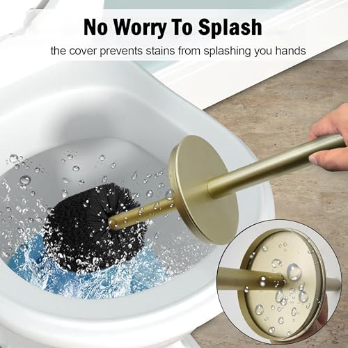 Vince Camuto Toilet Bowl Brush with Holder, Durable Bathroom Cleaning Tool, Modern Design for Easy Toilet Maintenance, Bathroom Cleaner Brush for Efficient Cleaning and Hygiene - color: Satin Matte Gold