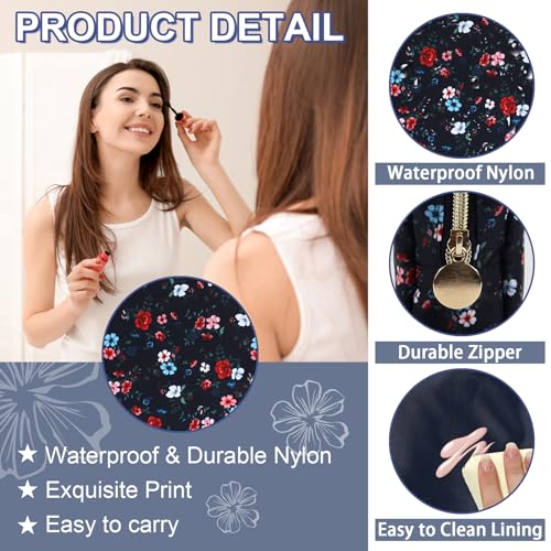 UIXIZQ Waterproof Mini Floral Makeup Bag Pouch for Purse,Nylon Flower Cosmetic Travel Bag Small Preppy Toiletry Organizers Bag for Women Girl,Cute Zipper Pouch Coin Purse for Work(Mini Black-Flowers) - color: Black-Flowers, size: Mini