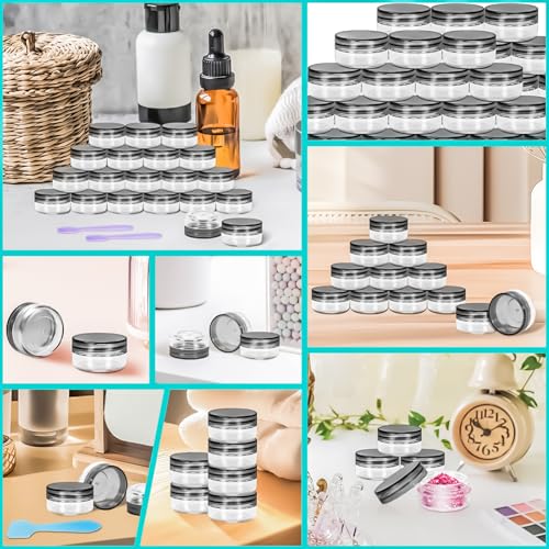 50 Pack 10g Plastic Jars with Lids, 10ml Round Clear Cosmetic Containers Makeup Jars, 10gram Travel Size Container Jar with Spatulas for Makeup Sample Lotion Cream Ointment Salve Balm Powder - color: Black, size: 10g