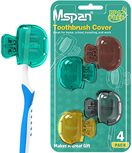 Mspan Toothbrush Protector Travel Cover: Brush Head Cap Cute Clip Case Bulk Guard - Oral Care Accessories Pod for Kids Adults - color: Teal, Brown, Yellow, Grey