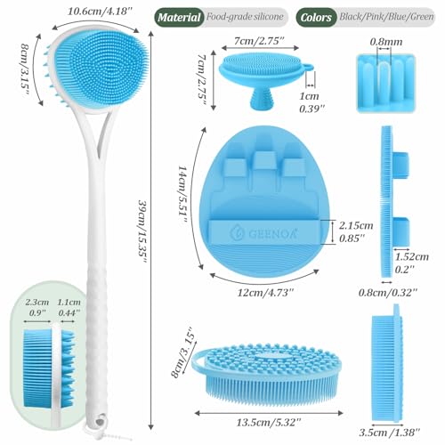 Silicone Back Body Face Scrubbers Set 4PCS, 15.35’’ Back Scrubber Soft Body Scrubber for Dual-Side Usage, Easy-to-Hold Soft Bath Glove & Face Scrubber for Good Foaming Deep Cleaning(Blue) - color: Blue*4