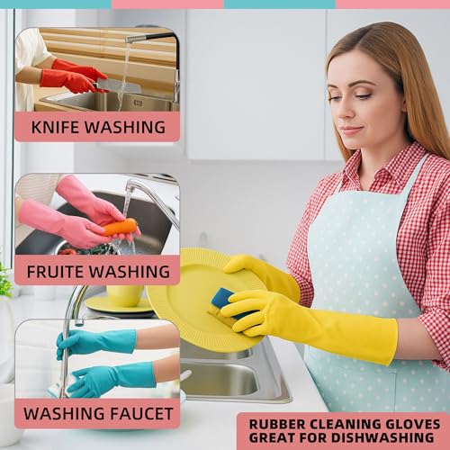 Xgunion Rubber Cleaning Gloves for Dishwashing-5 Pairs Colorful Reusable Household Cleaning Glove for Washing Dishes and Kitchen Cleaning Non-Slip Grip Dish Gloves for Women Men (Large) - size: Large