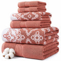 Modern Threads Charlize 6-Piece 100% Cotton Towel Set – Reversible Yarn Dyed Jacquard & Solid – Includes 2 Bath Towels, 2 Hand Towels, 2 Washcloths – Absorbent, Quick Dry, Soft & Durable – Clay - color: Clay, style: Fancy Medallion